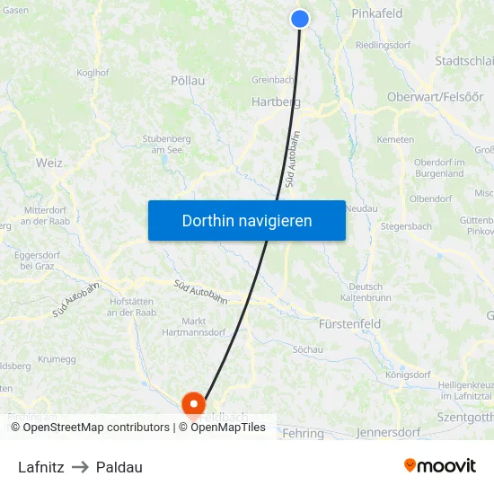 Lafnitz to Paldau map