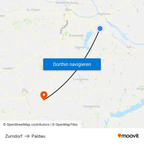 Zurndorf to Paldau map