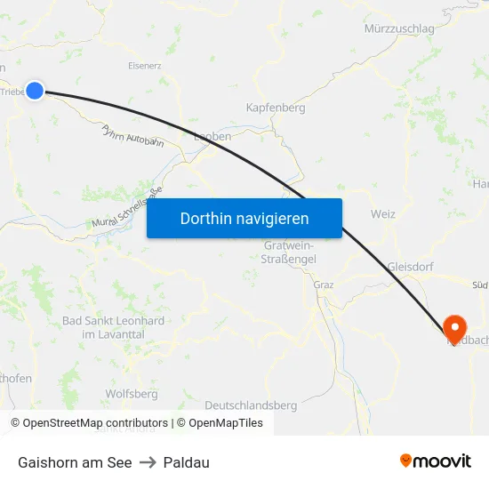 Gaishorn am See to Paldau map