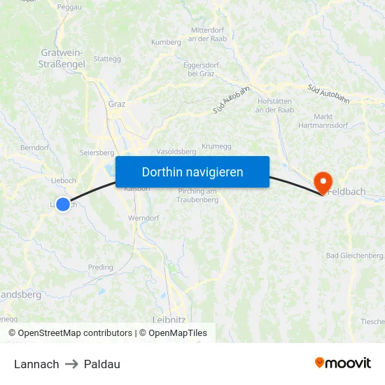 Lannach to Paldau map