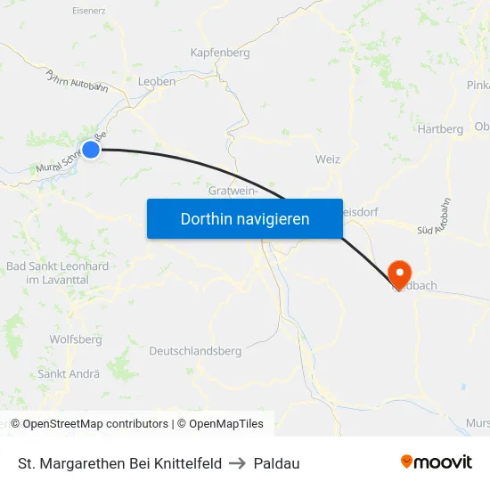 St. Margarethen Bei Knittelfeld to Paldau map