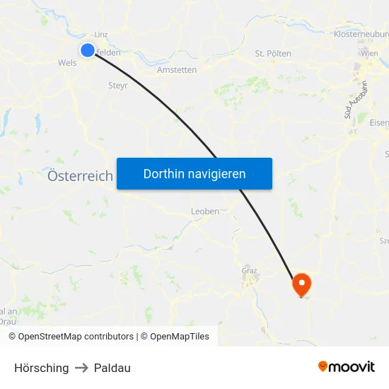 Hörsching to Paldau map