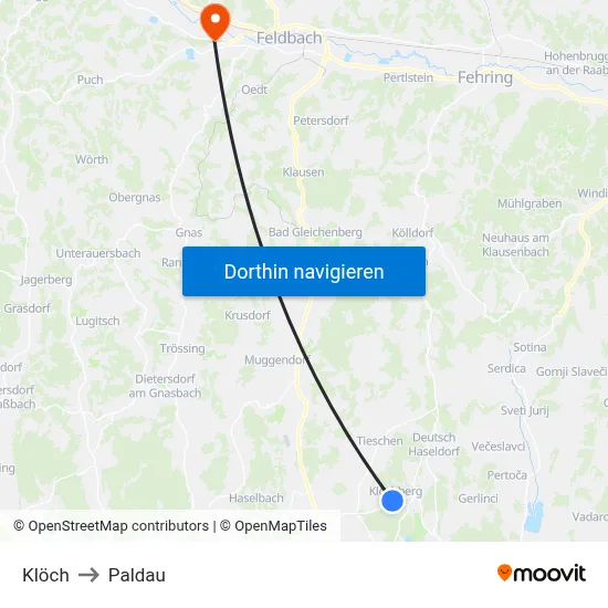Klöch to Paldau map