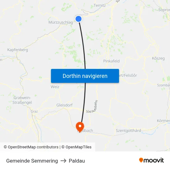 Gemeinde Semmering to Paldau map