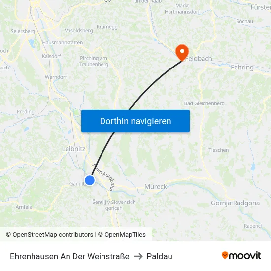 Ehrenhausen An Der Weinstraße to Paldau map
