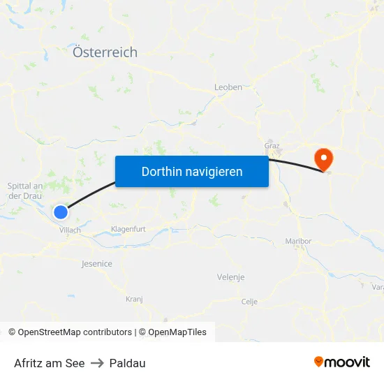 Afritz am See to Paldau map