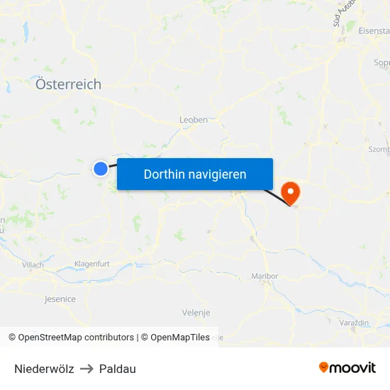 Niederwölz to Paldau map
