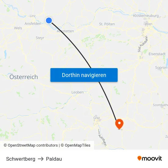 Schwertberg to Paldau map