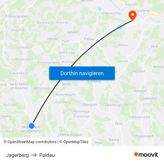 Jagerberg to Paldau map