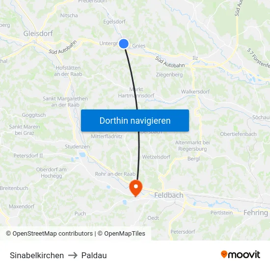 Sinabelkirchen to Paldau map