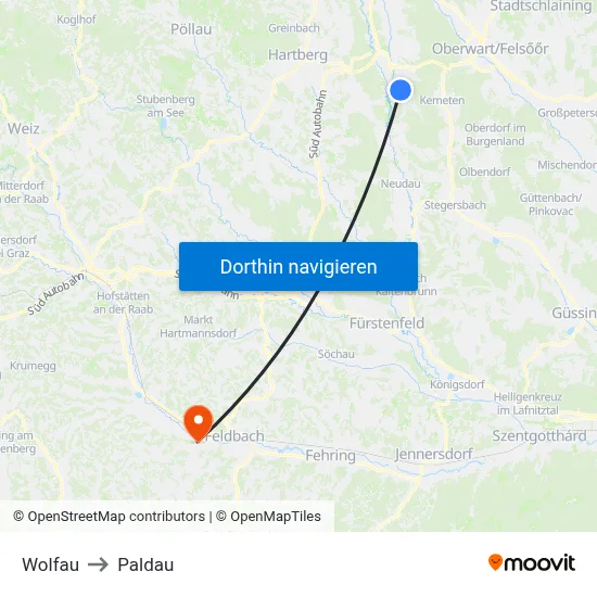 Wolfau to Paldau map