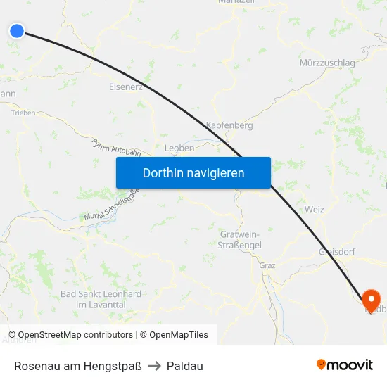 Rosenau am Hengstpaß to Paldau map