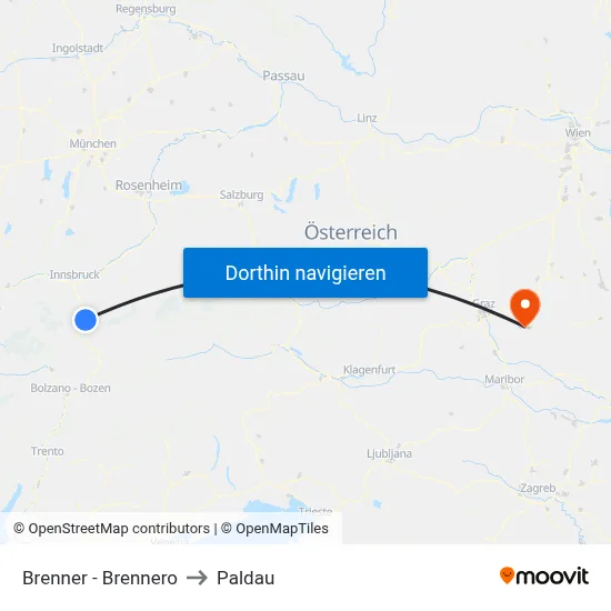 Brenner - Brennero to Paldau map