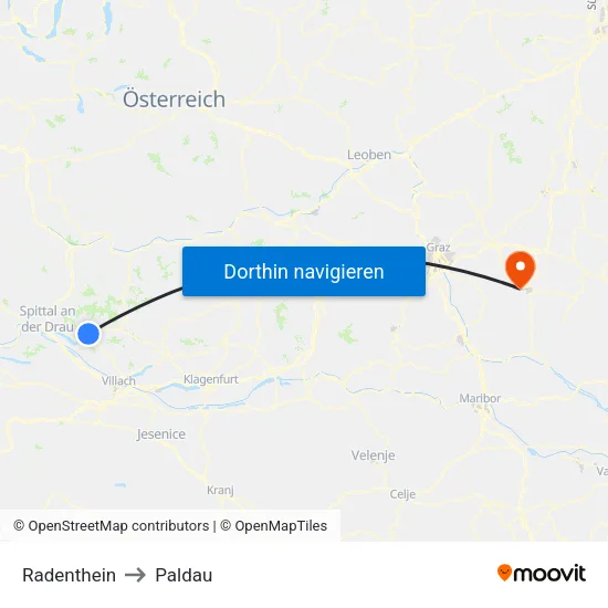 Radenthein to Paldau map