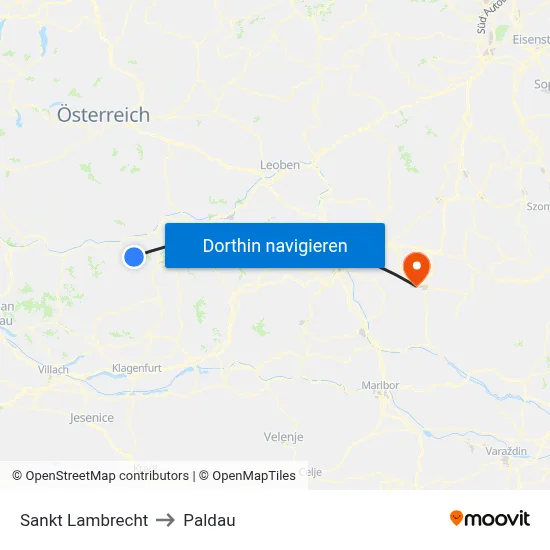Sankt Lambrecht to Paldau map