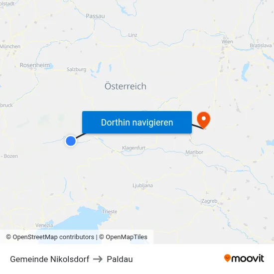 Gemeinde Nikolsdorf to Paldau map