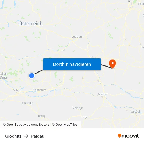 Glödnitz to Paldau map