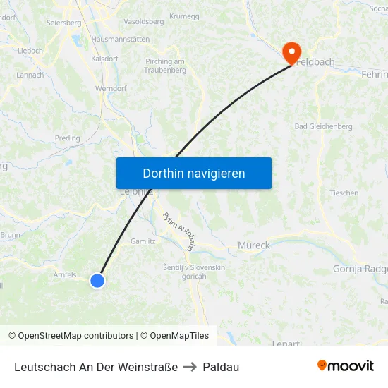 Leutschach An Der Weinstraße to Paldau map