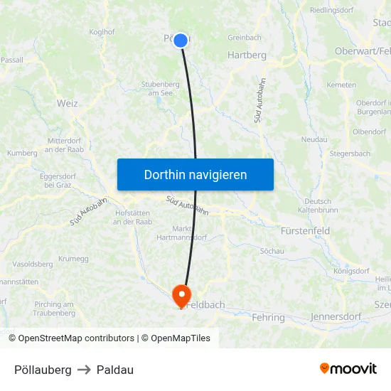 Pöllauberg to Paldau map