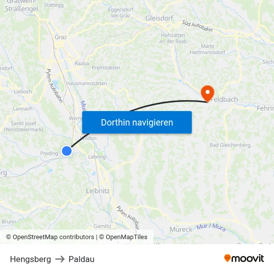 Hengsberg to Paldau map