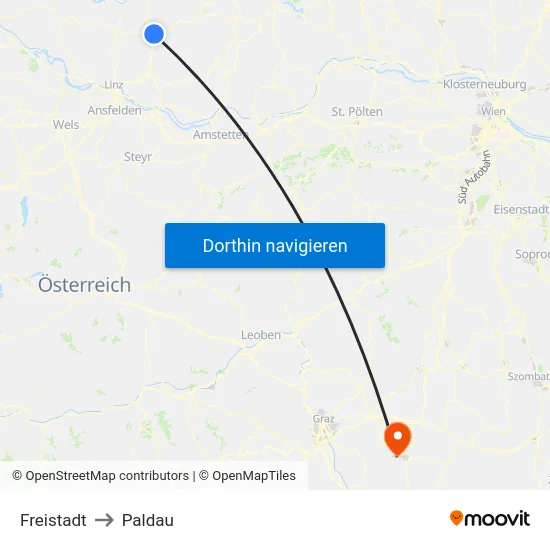 Freistadt to Paldau map