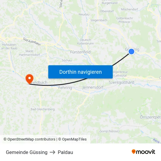 Gemeinde Güssing to Paldau map