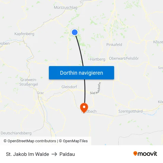 St. Jakob Im Walde to Paldau map