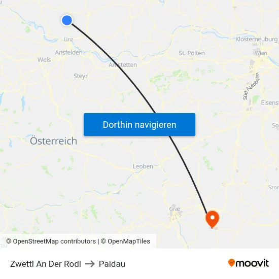 Zwettl An Der Rodl to Paldau map