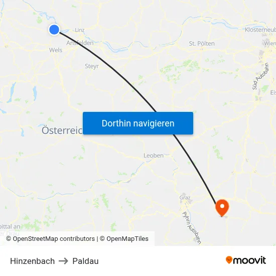 Hinzenbach to Paldau map