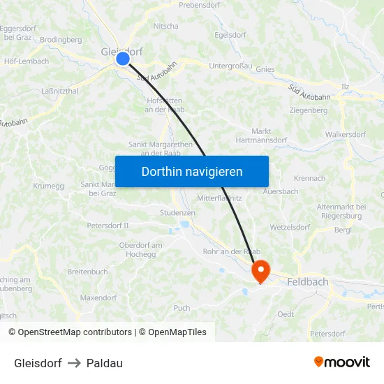 Gleisdorf to Paldau map