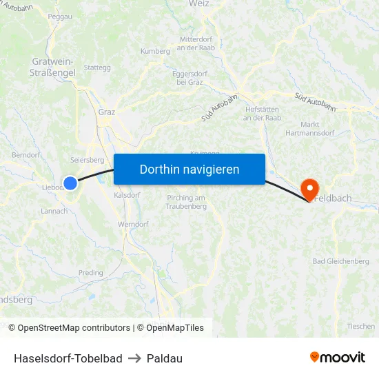 Haselsdorf-Tobelbad to Paldau map