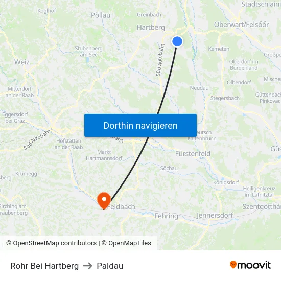 Rohr Bei Hartberg to Paldau map