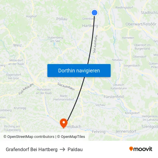 Grafendorf Bei Hartberg to Paldau map
