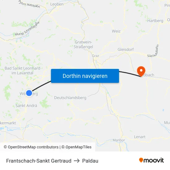 Frantschach-Sankt Gertraud to Paldau map