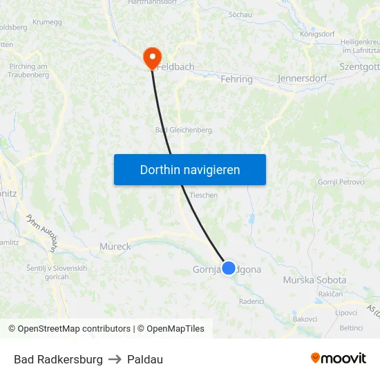 Bad Radkersburg to Paldau map