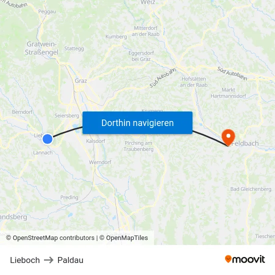Lieboch to Paldau map