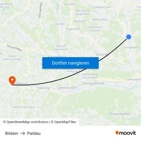 Bildein to Paldau map