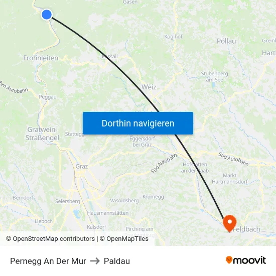 Pernegg An Der Mur to Paldau map