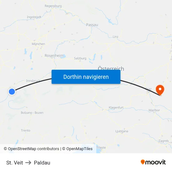 St. Veit to Paldau map