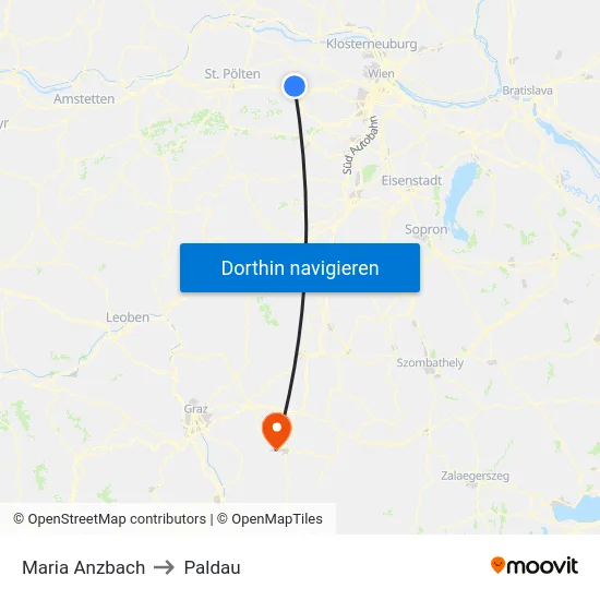 Maria Anzbach to Paldau map