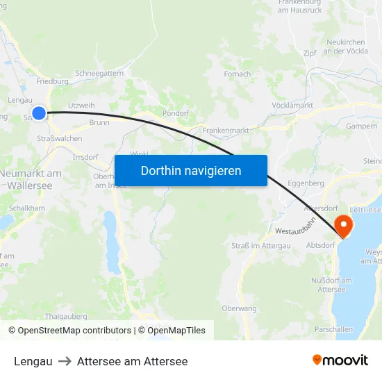 Lengau to Attersee am Attersee map