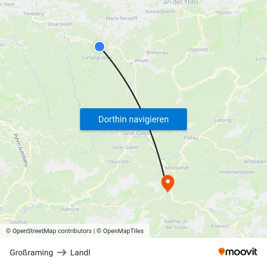 Großraming to Landl map