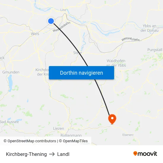Kirchberg-Thening to Landl map