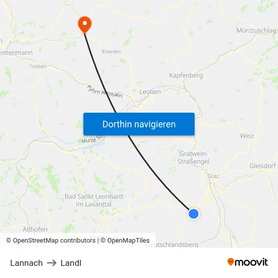 Lannach to Landl map