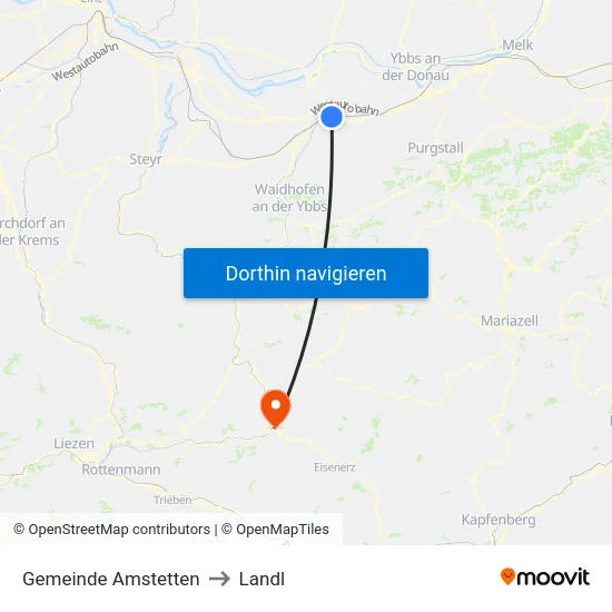 Gemeinde Amstetten to Landl map