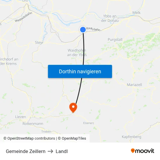 Gemeinde Zeillern to Landl map