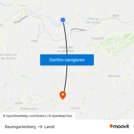 Baumgartenberg to Landl map
