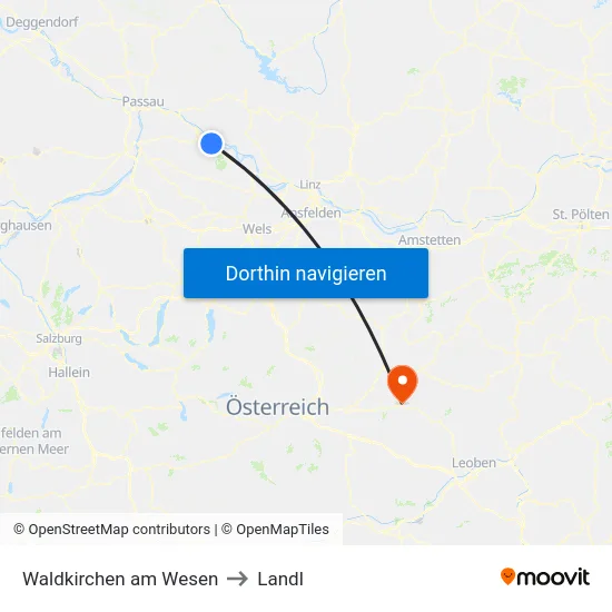 Waldkirchen am Wesen to Landl map