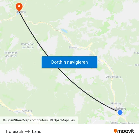 Trofaiach to Landl map