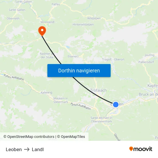 Leoben to Landl map